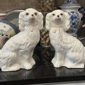 Pair Vintage Staffordshire Porcelain Dog Figurines 12"